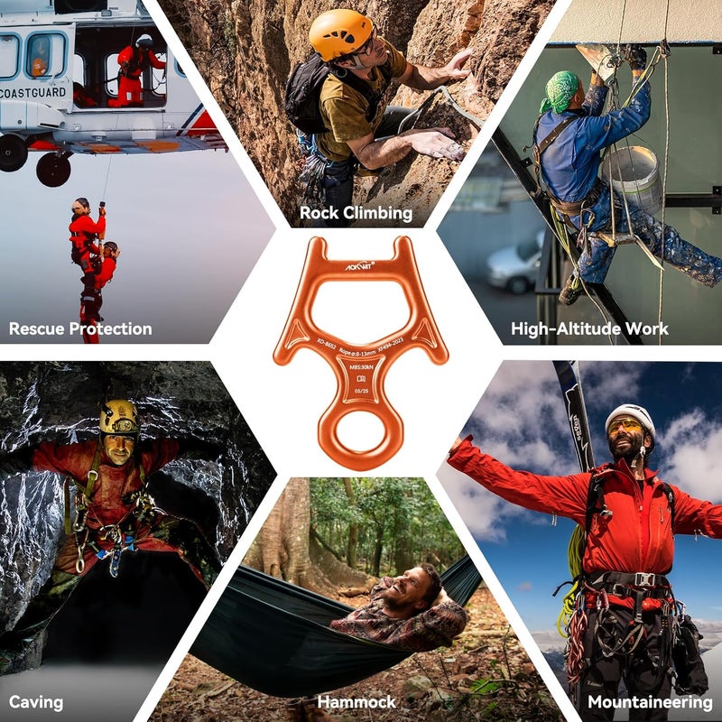 AOKWIT 30kN Figure 8 Descender 7075 Aluminum Alloy Heavy Duty Belaying and Rappelling Device Tree Climbing Gear for Rock Climbing Mountaineering Arborist Caving Rescue Aerial Work Yoga 8-12mm Ropes - Image 5